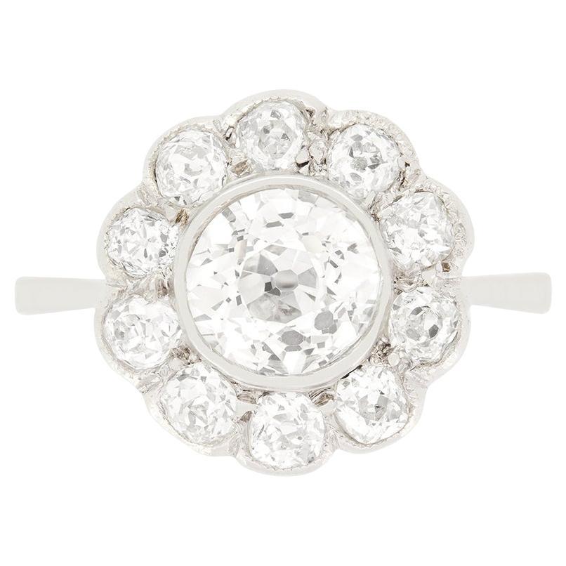 Art Deco 1.30ct Diamond Halo Ring, c.1920s For Sale