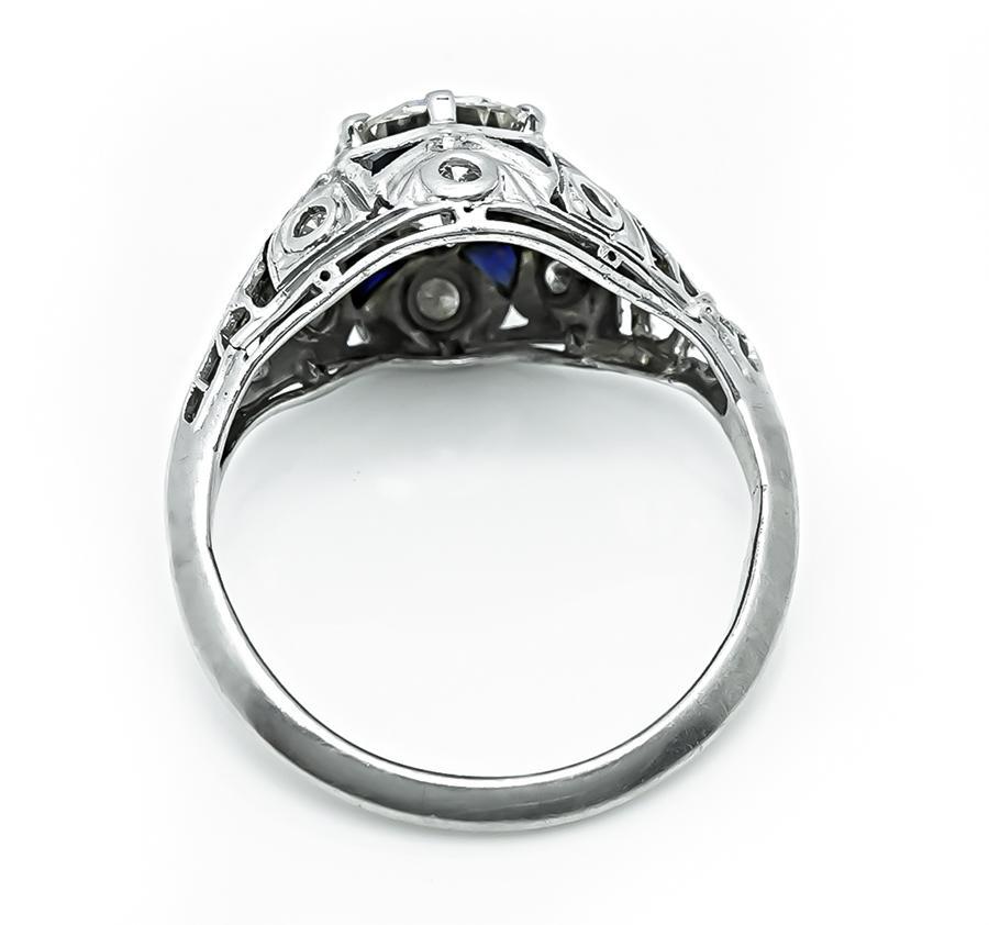 Art Deco 1.30ct Diamond Sapphire Engagement Ring In Good Condition For Sale In New York, NY