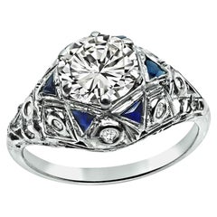 Art Deco 1,30ct Diamant-Saphir Verlobungsring