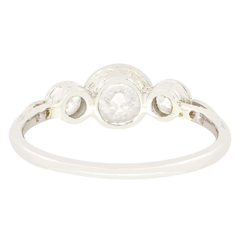 Old European Cut Art Deco 1.30ct diamond Trilogy Ring, c.1920s For Sale