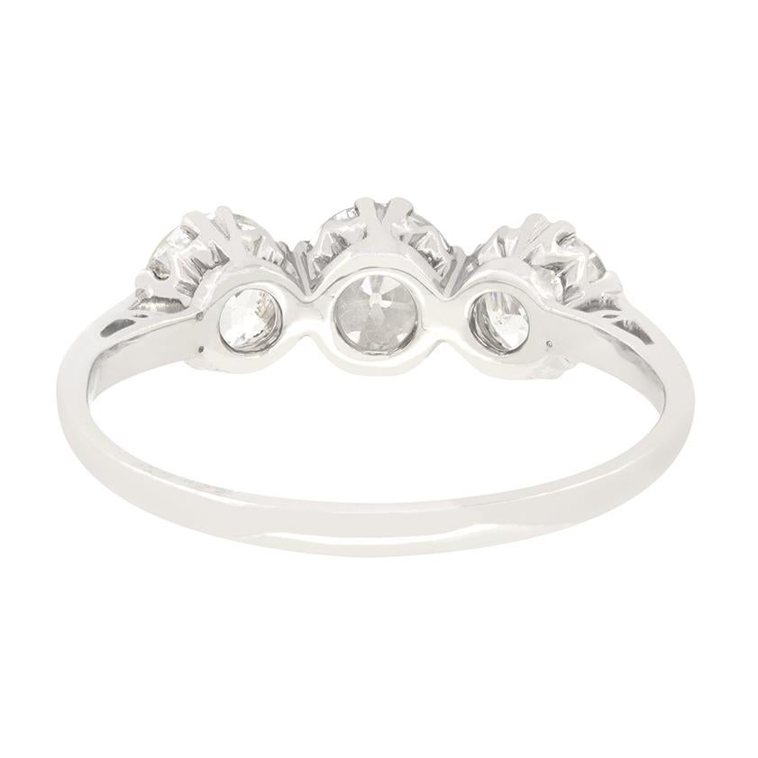 Old European Cut Art Deco 1.30ct Diamond Trilogy Ring, c.1920s For Sale