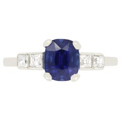 Art Deco 1.30 Carat Sapphire and Diamond Solitaire Ring, circa 1920s