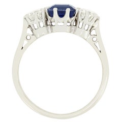 Art Deco 1.30ct Sapphire and Diamond Three Stone Ring, c.1930s