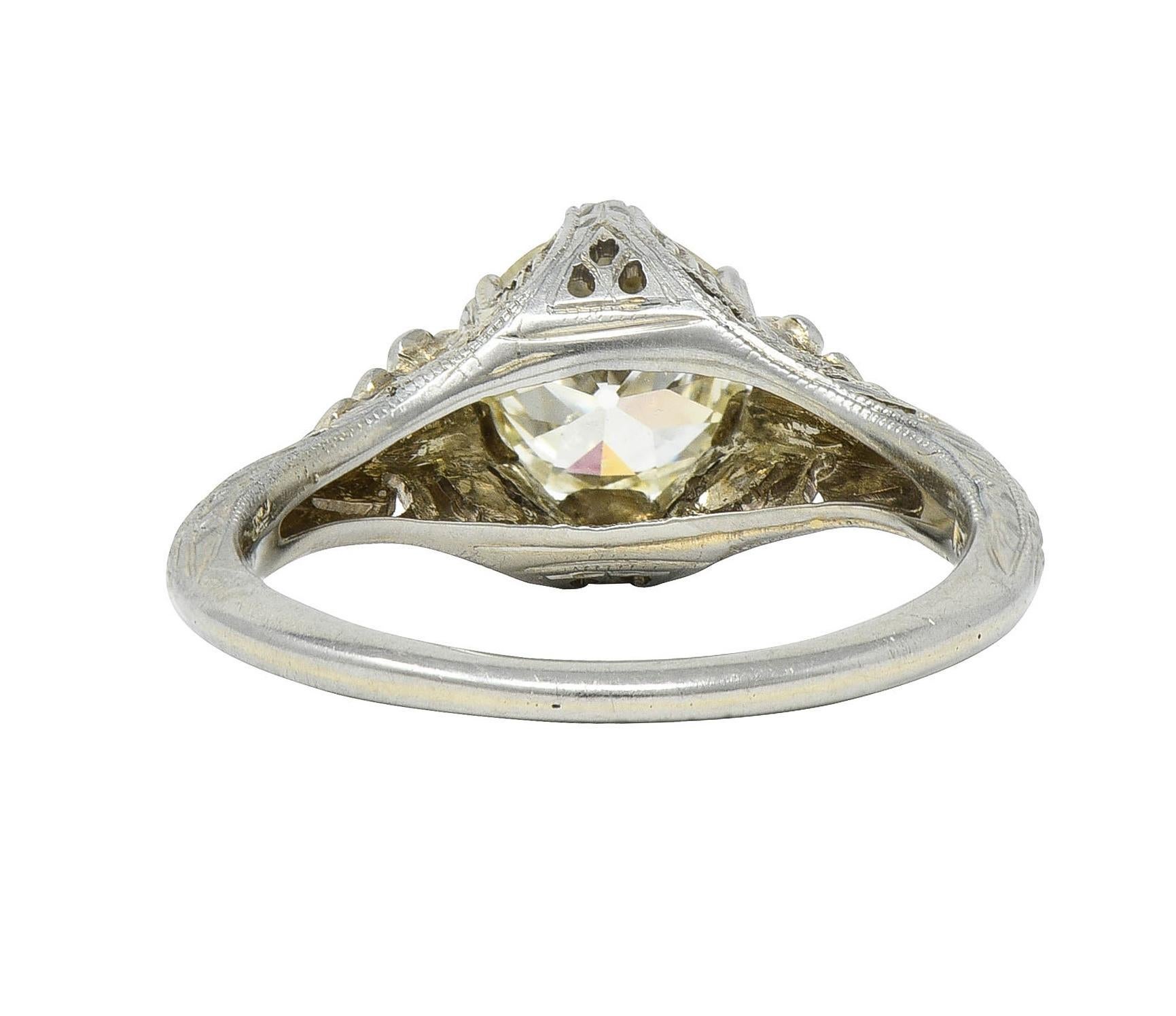 Women's or Men's Art Deco 1.31 CTW Old European 18 Karat Gold Orange Blossom Engagement Ring GIA For Sale