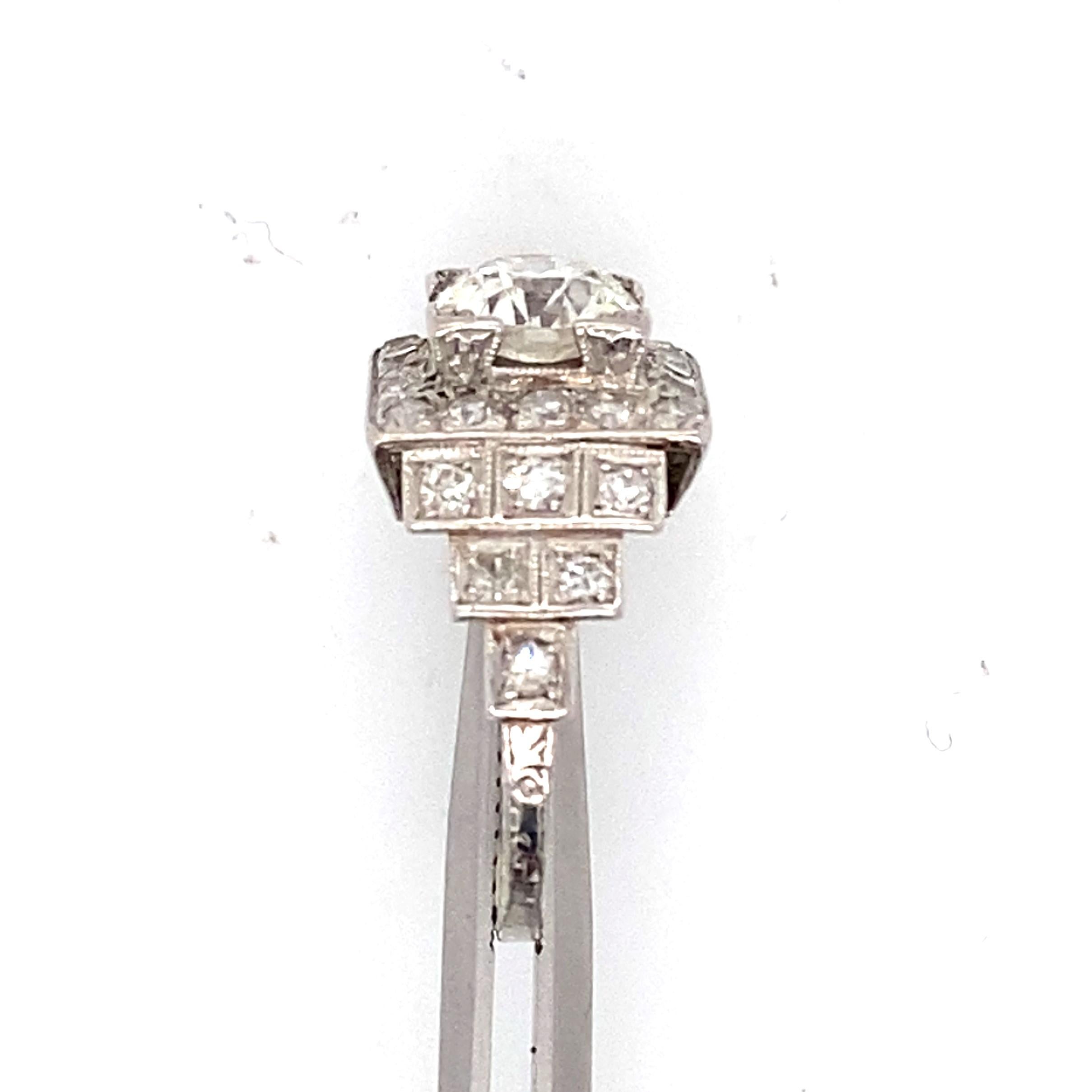 Art Deco 1.32 Carat Center Old European Cut Diamond Platinum Engagement Ring For Sale 4