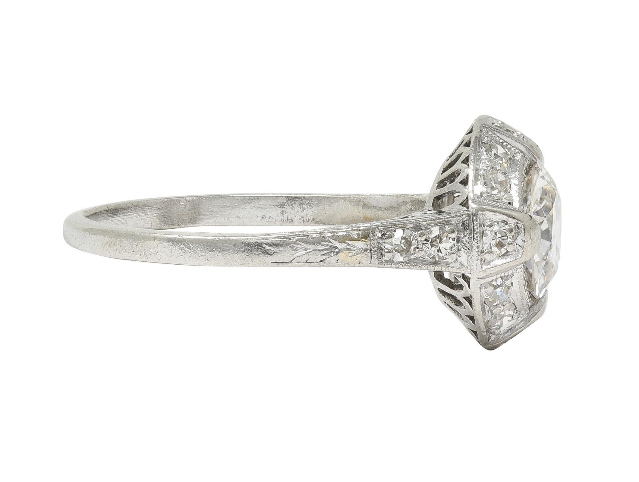 Women's or Men's Art Deco 1.32 CTW Old European Cut Diamond Platinum Halo Vintage Engagement Ring For Sale