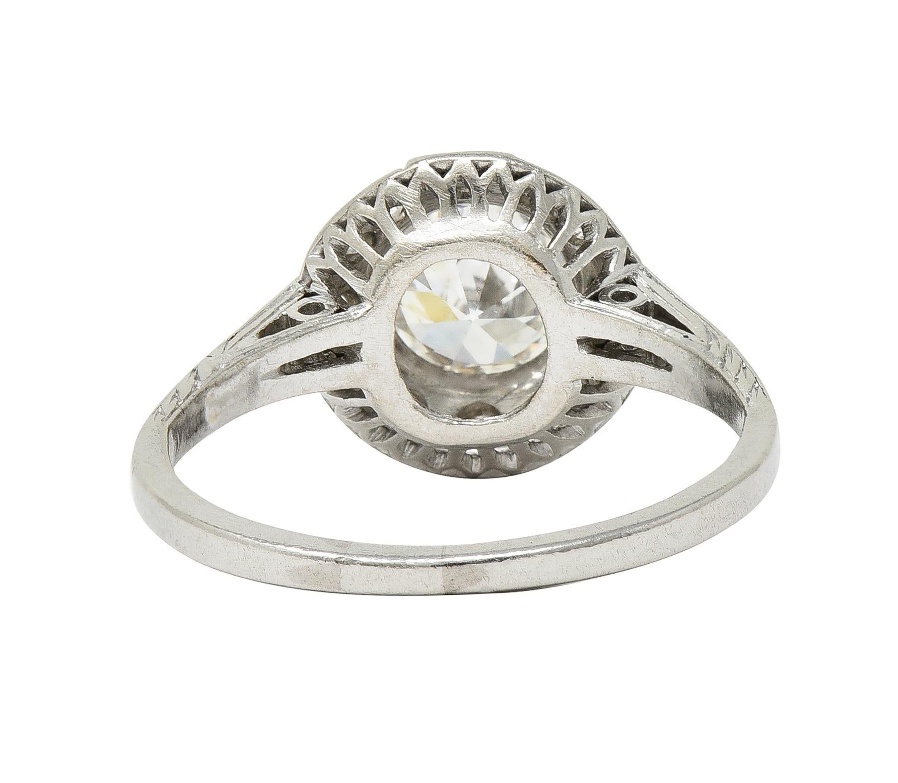 Art Deco 1.32 CTW Old European Cut Diamond Platinum Halo Vintage Engagement Ring For Sale 1