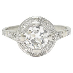 Art Deco 1,32 Karat Diamant im alteuropäischen Schliff Platin Halo Vintage Verlobungsring