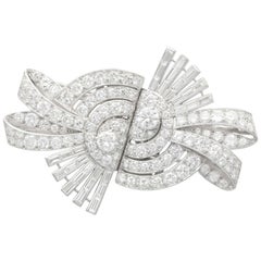 Art Deco 13.22 Carat Diamond and Platinum Duette Double Clip Brooch