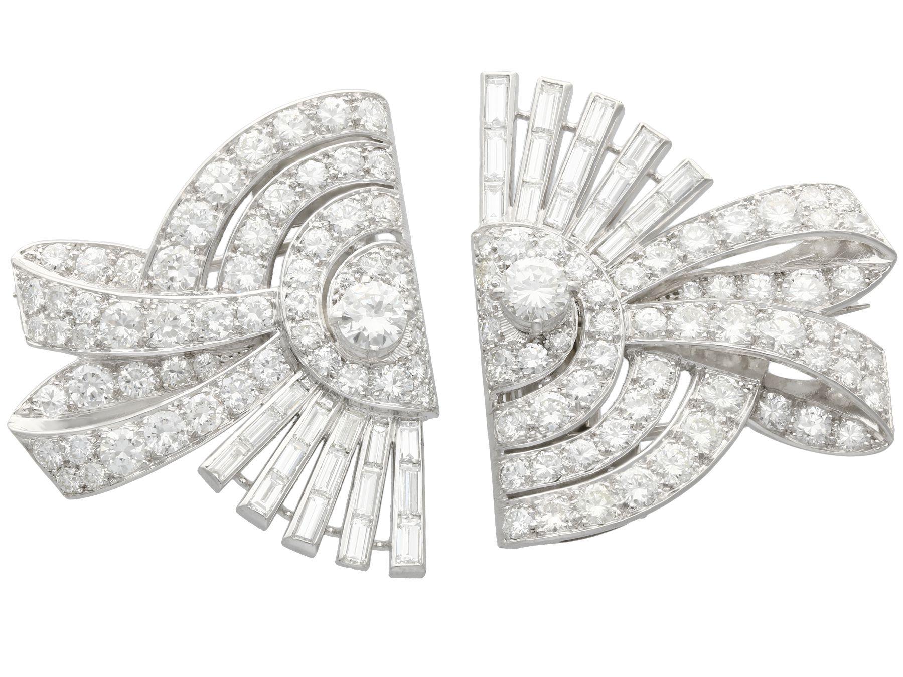 Art Deco 13.22 Carat Diamond and Platinum Duette Double Clip Brooch 1