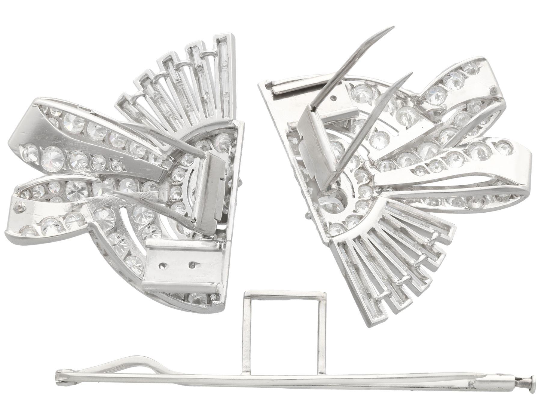 Art Deco 13.22 Carat Diamond and Platinum Duette Double Clip Brooch 2