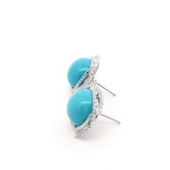 Art Deco 13.25Ct Sleeping Beauty Turquoise Diamond Earrings in 14K Solid Gold