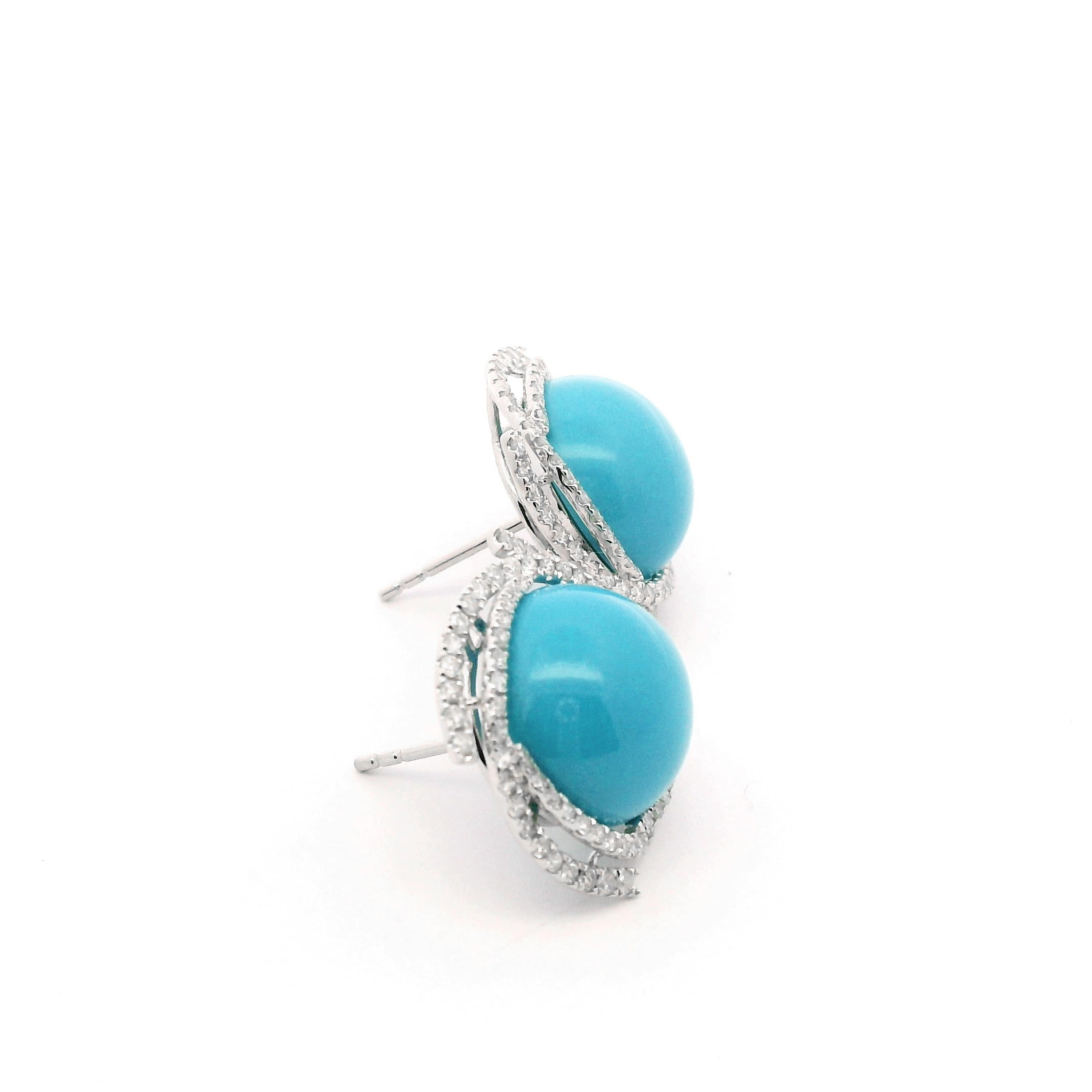 Cushion Cut Art Deco 13.25Ct Sleeping Beauty Turquoise Diamond Earrings in 14K Solid Gold