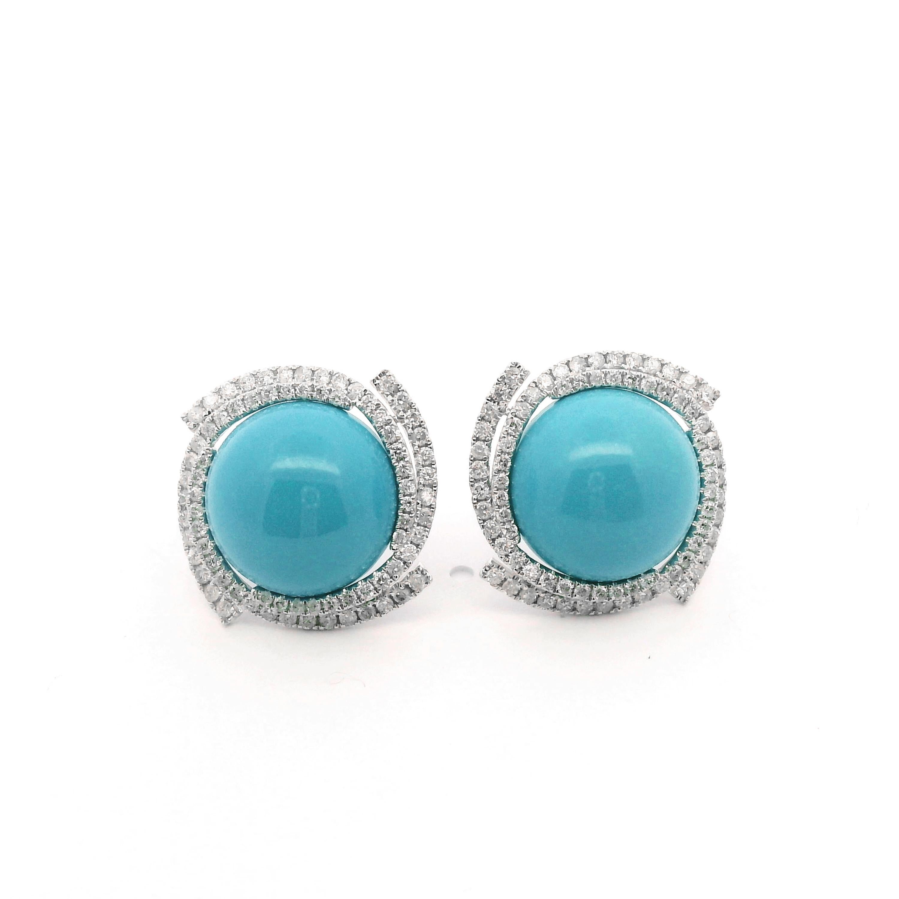 Women's Art Deco 13.25Ct Sleeping Beauty Turquoise Diamond Earrings in 14K Solid Gold