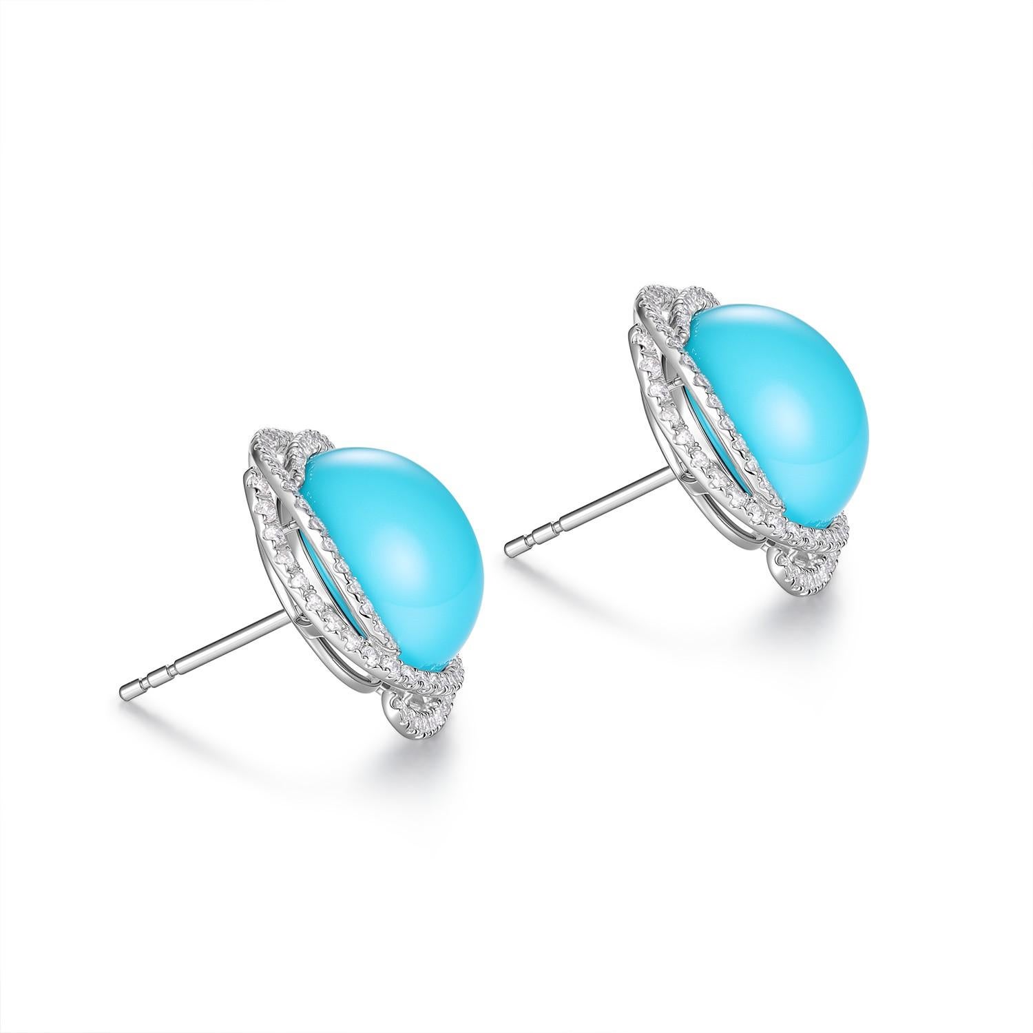 Art Deco 13.25Ct Sleeping Beauty Turquoise Diamond Earrings in 14K Solid Gold 2