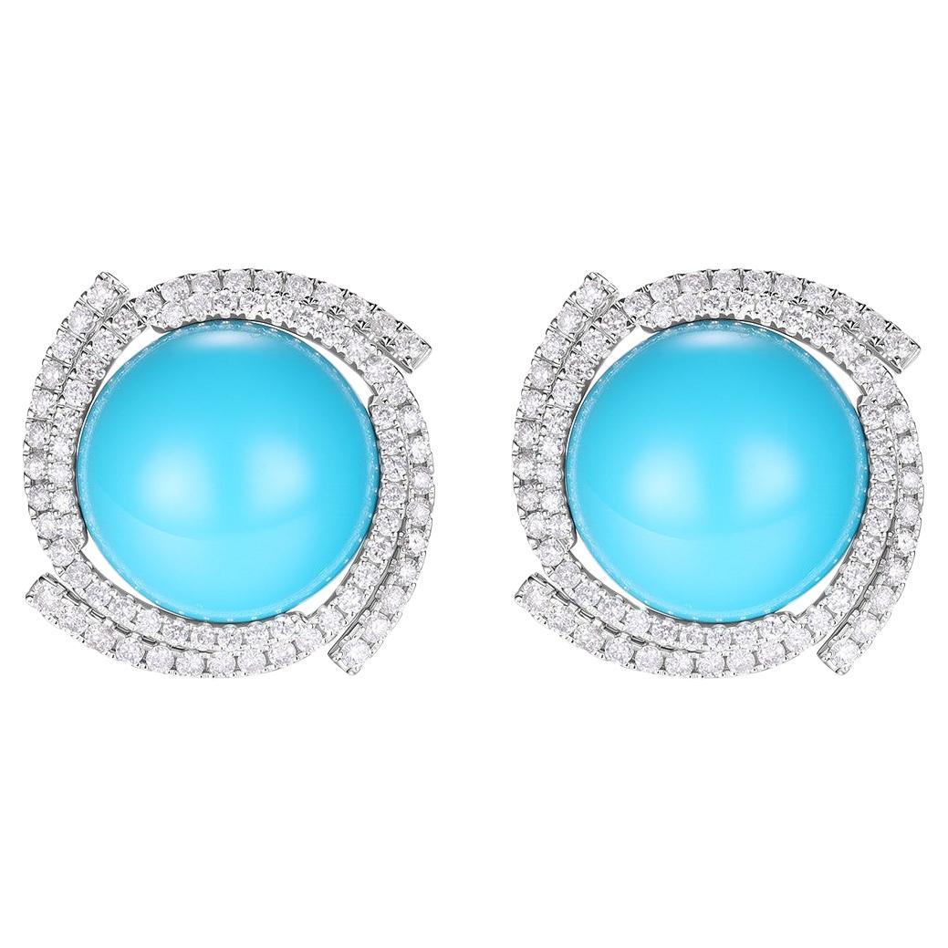 Art Deco 13,25 Karat Sleeping Beauty Türkis-Diamant-Ohrringe aus 14 Karat massivem Gold im Angebot