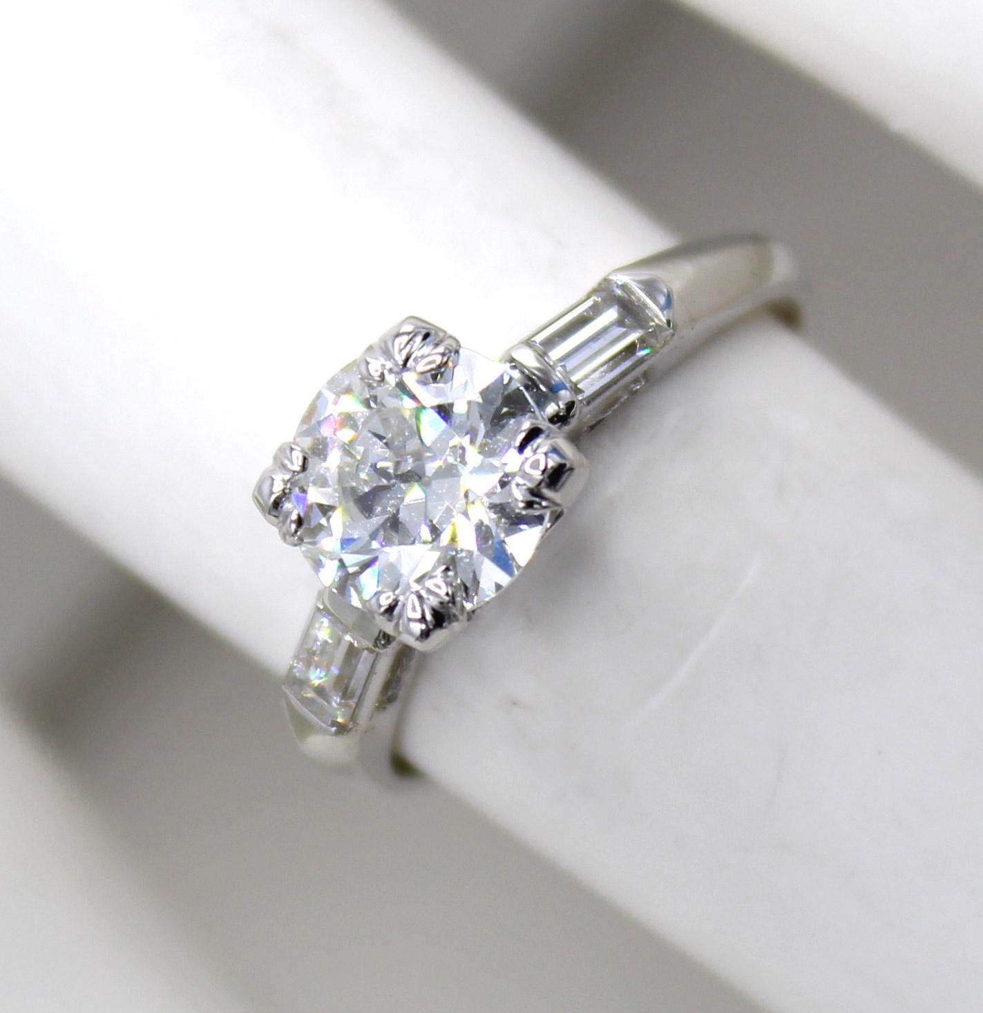Art Deco 1.33 Carat Old European Cut Diamond Platinum Engagement Ring 1