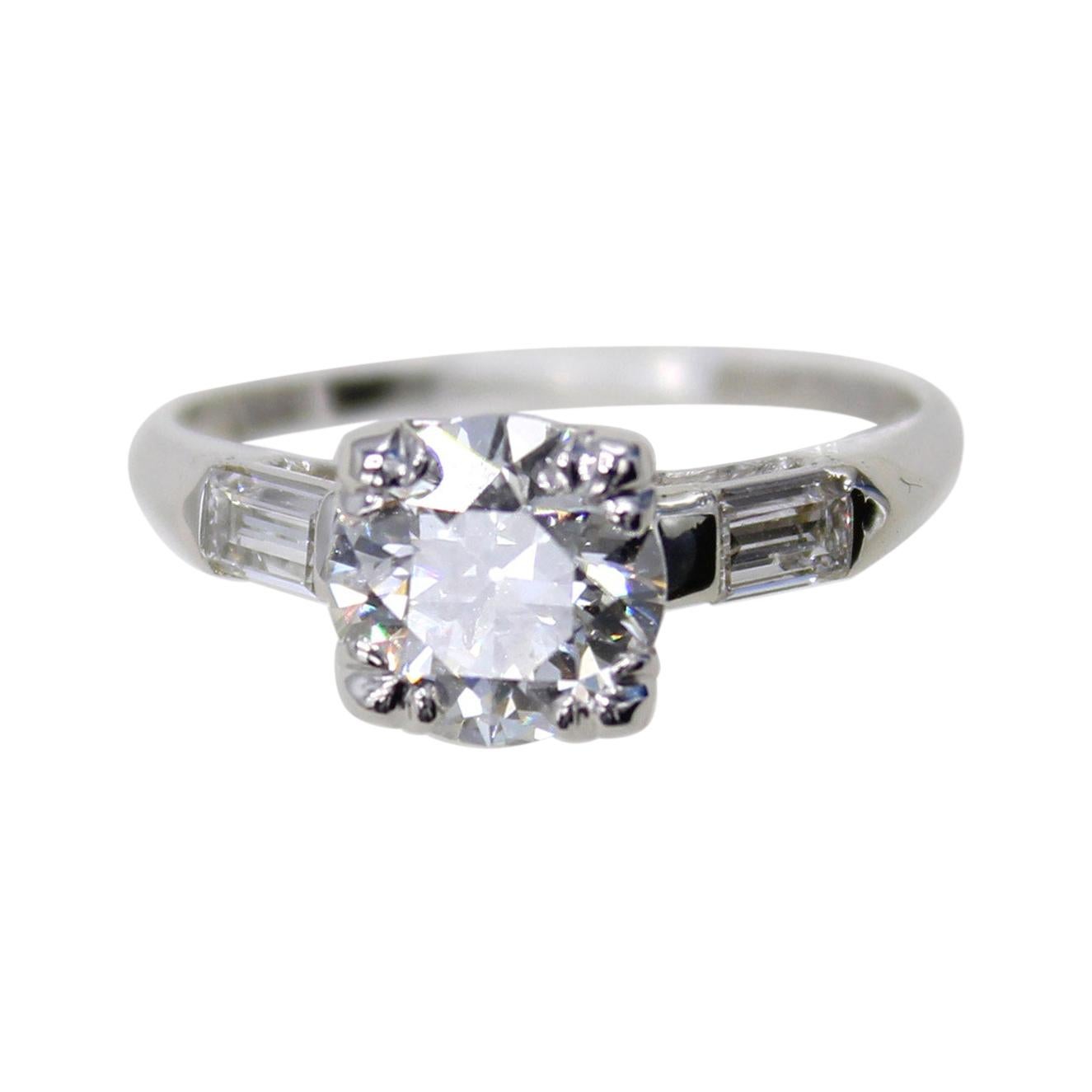 Art Deco 1.33 Carat Old European Cut Diamond Platinum Engagement Ring