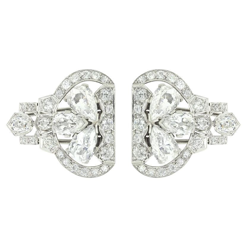 Art Deco 13.36ct Diamond Double Pin Brooches, c.1920s