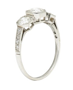 Art Deco 1.34 Carat Old European Cut Diamond Platinum 3 Stone Ring