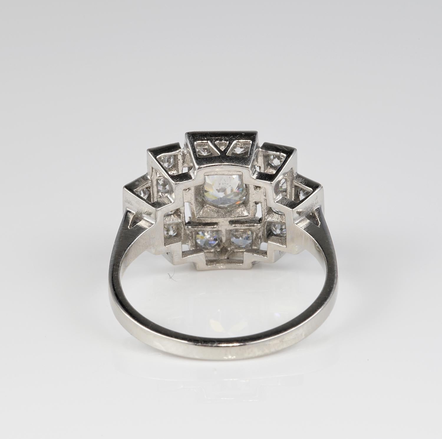 Art Deco 1.35 Carat Diamond Platinum Ring For Sale 1