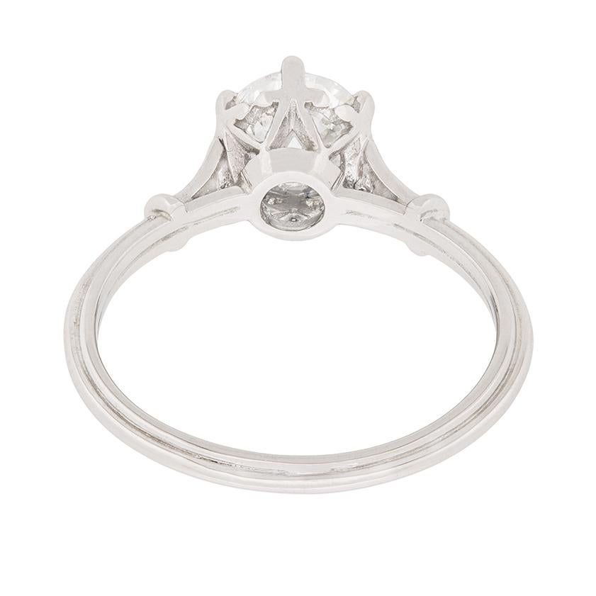 Women's or Men's Art Deco 1.35 Carat Diamond Solitaire Engagement Ring, circa 1930s