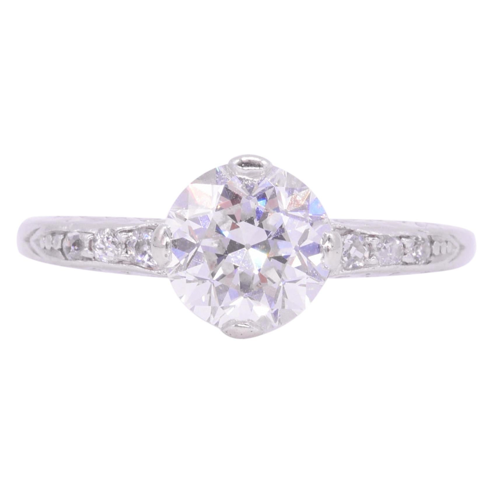 Art Deco 1.35 Carat Old European Cut Diamond Engagement Ring, circa 1920s