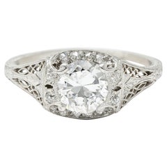 Art Deco 1.35 Carats Diamond Platinum Scrolling Engagement Ring GIA
