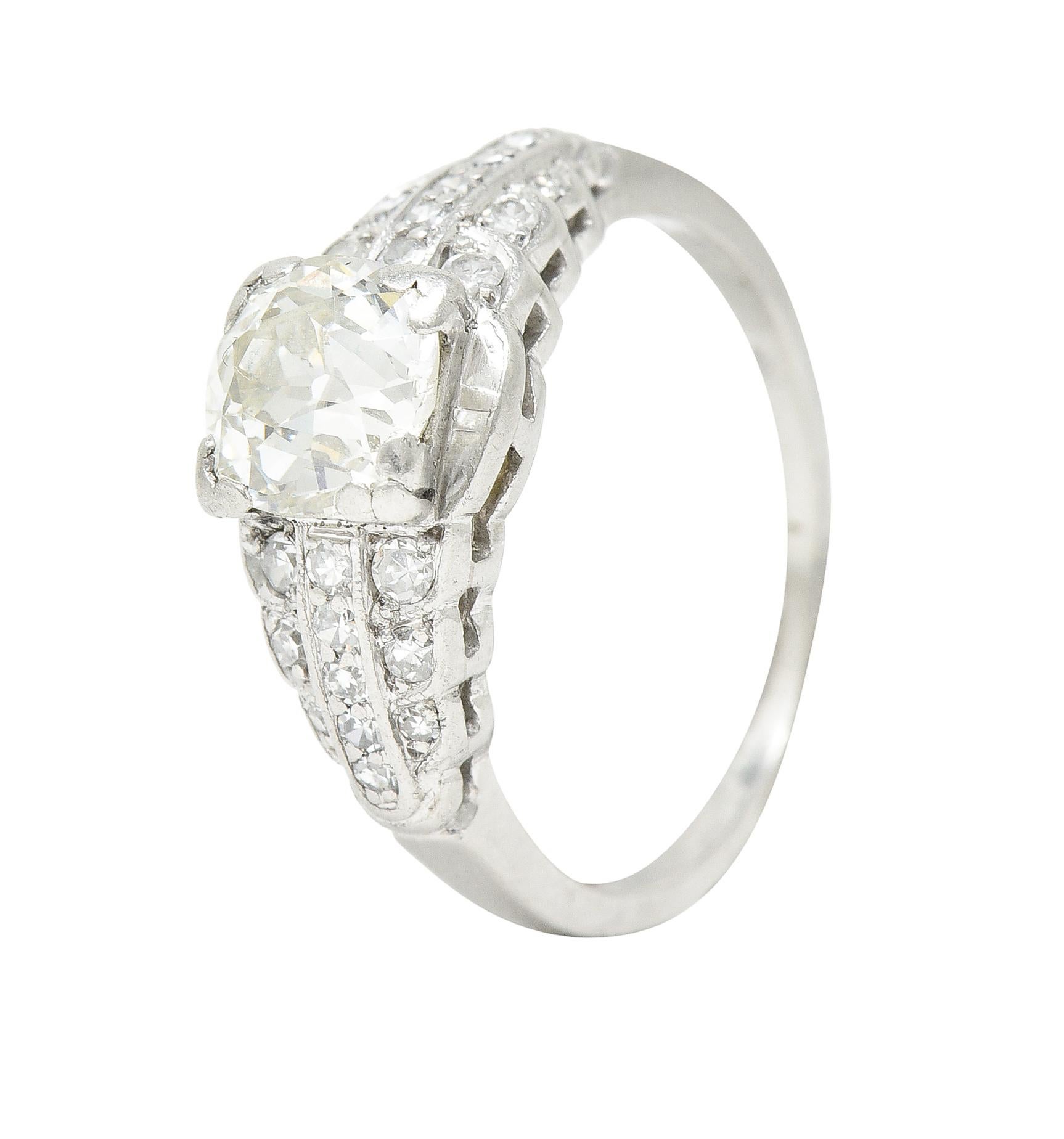 Women's or Men's Art Deco 1.35 Carats Diamond Platinum Square Form Vintage Engagement Ring For Sale