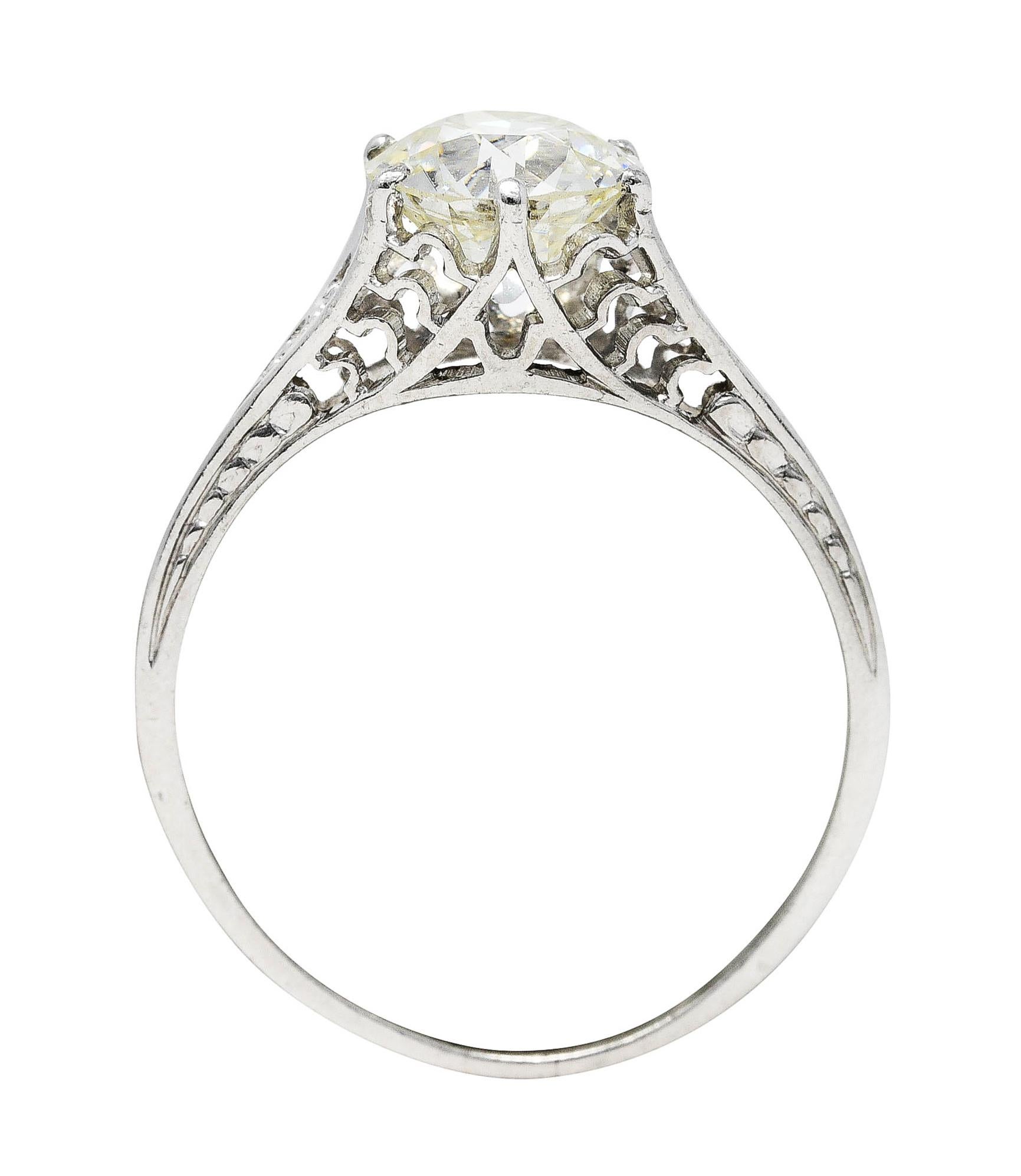 Art Deco 1,35 Karat Diamant Platin Trellis Verlobungsring im Angebot 1