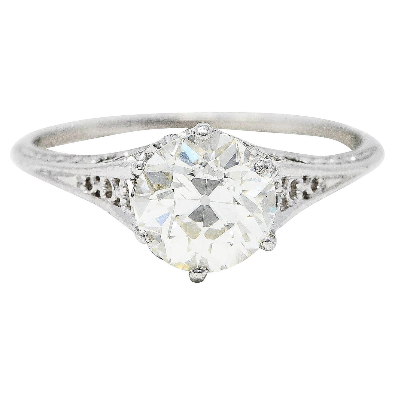 Art Deco 1.35 Carats Diamond Platinum Trellis Engagement Ring For Sale