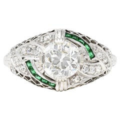 Art Deco 1.35 Carats Old European Diamond Platinum Trellis Engagement Ring GIA
