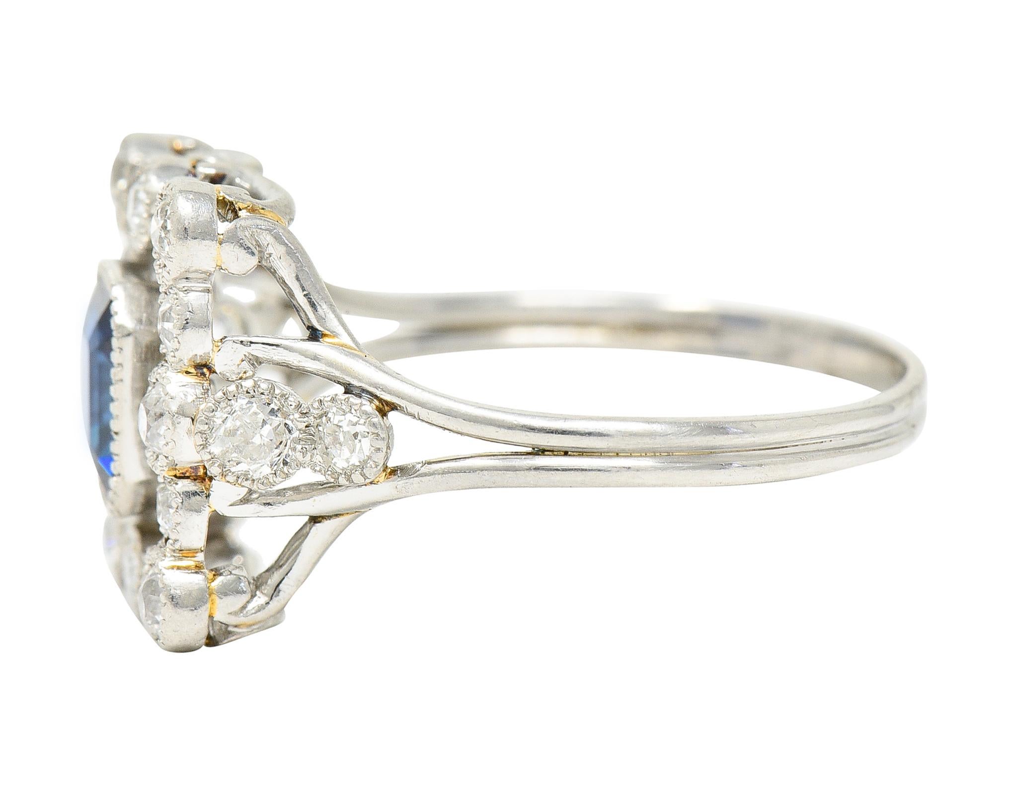 Women's or Men's Art Deco 1.35 Carats Sapphire Diamond Platinum Rectangular Cluster Ring For Sale