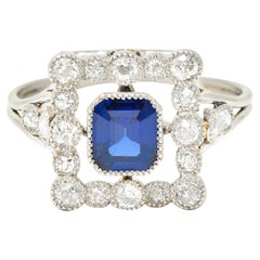 Art Deco 1.35 Carats Sapphire Diamond Platinum Rectangular Cluster Ring