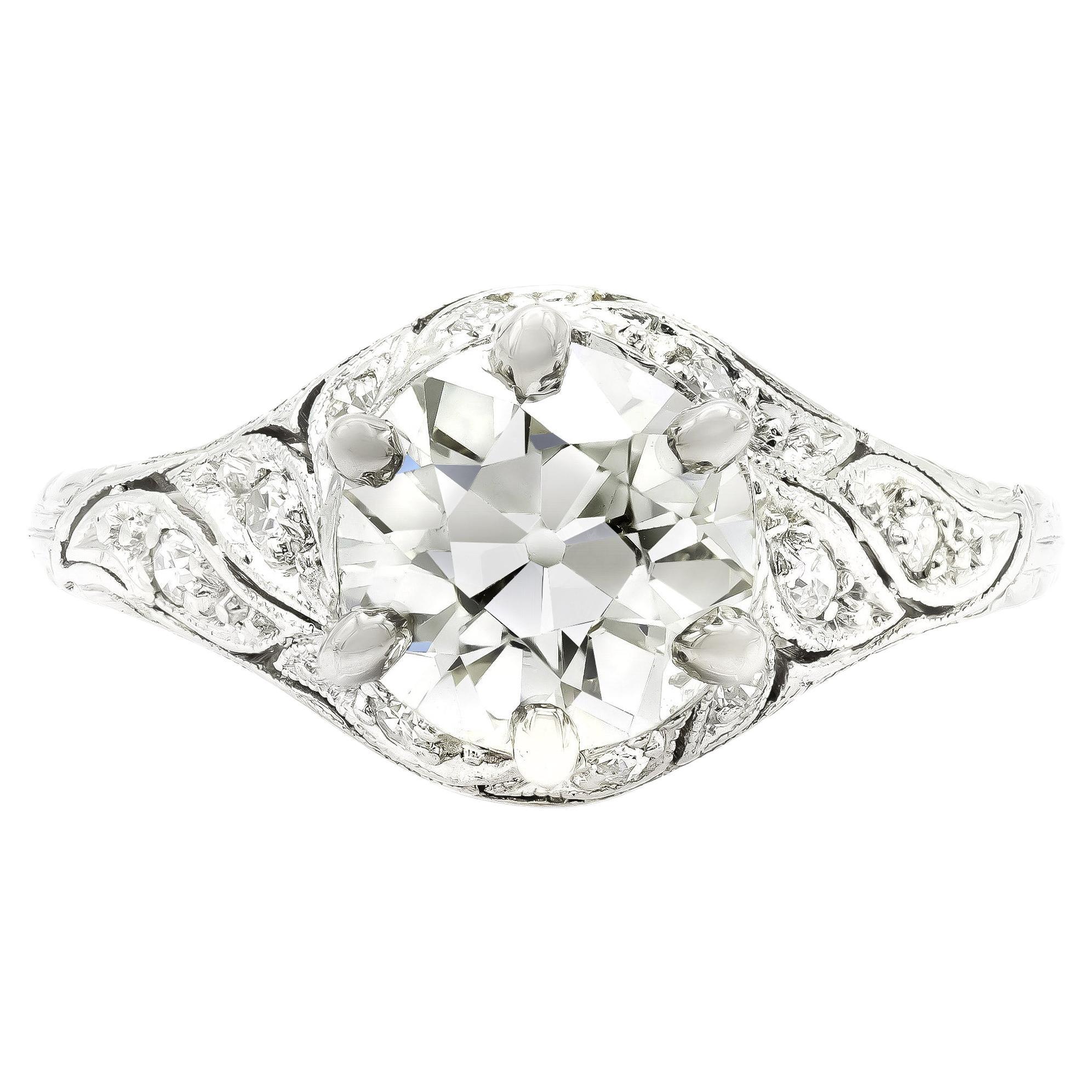 Art Deco 1.35 Ct. Old European Engagement Ring I VS in Platinum For Sale