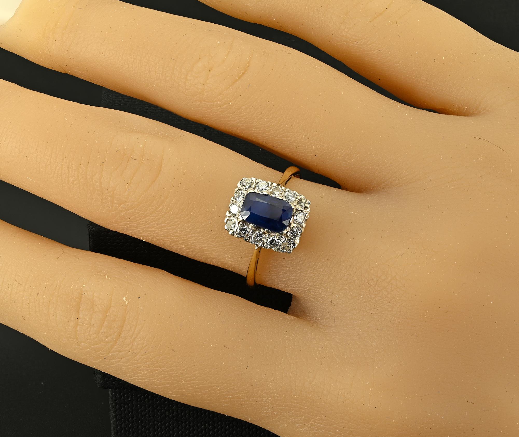 Art Deco 1.35 Ct Sapphire .60 Ct Diamond Plat/Gold Ring 5
