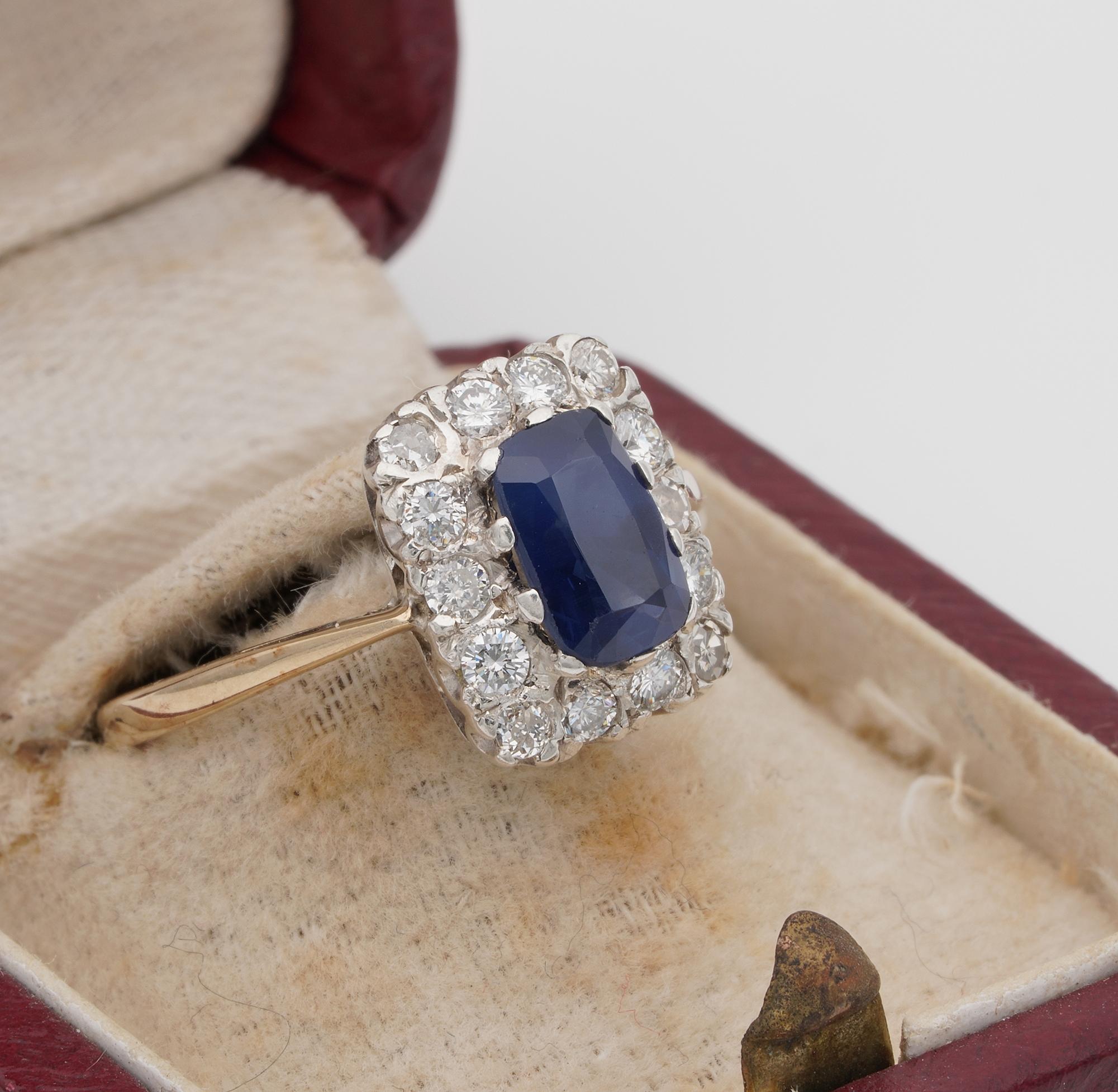 Art Deco 1.35 Ct Sapphire .60 Ct Diamond Plat/Gold Ring In Good Condition In Napoli, IT
