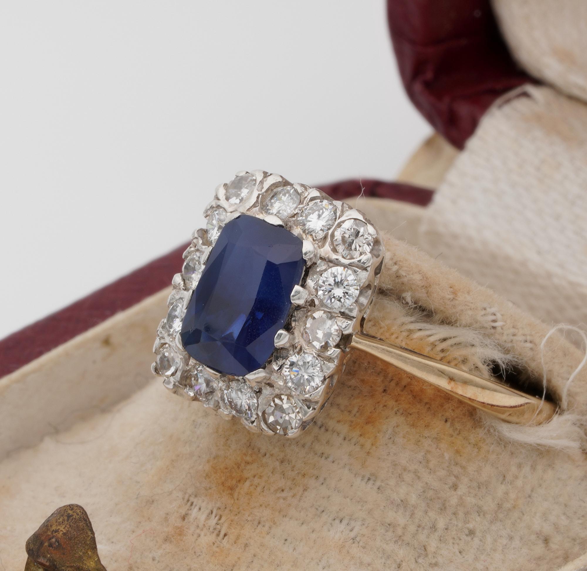 Art Deco 1.35 Ct Sapphire .60 Ct Diamond Plat/Gold Ring 1