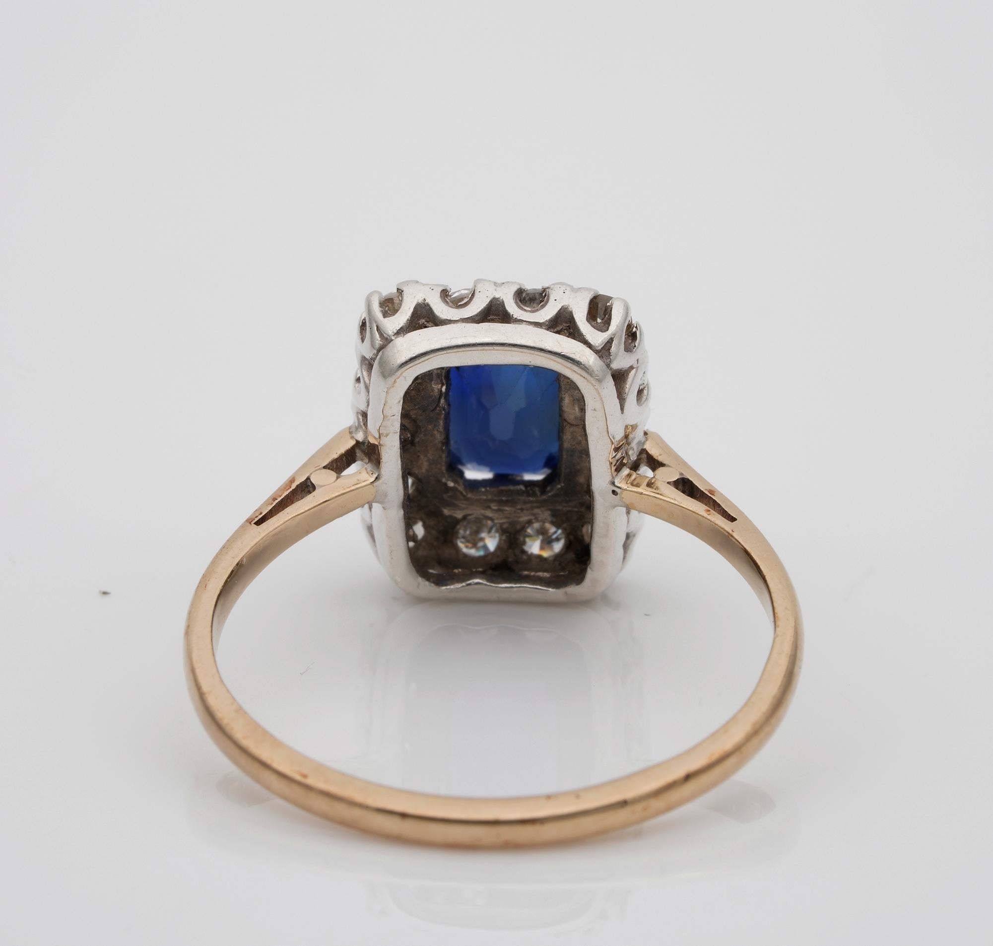 Art Deco 1.35 Ct Sapphire .60 Ct Diamond Plat/Gold Ring 3