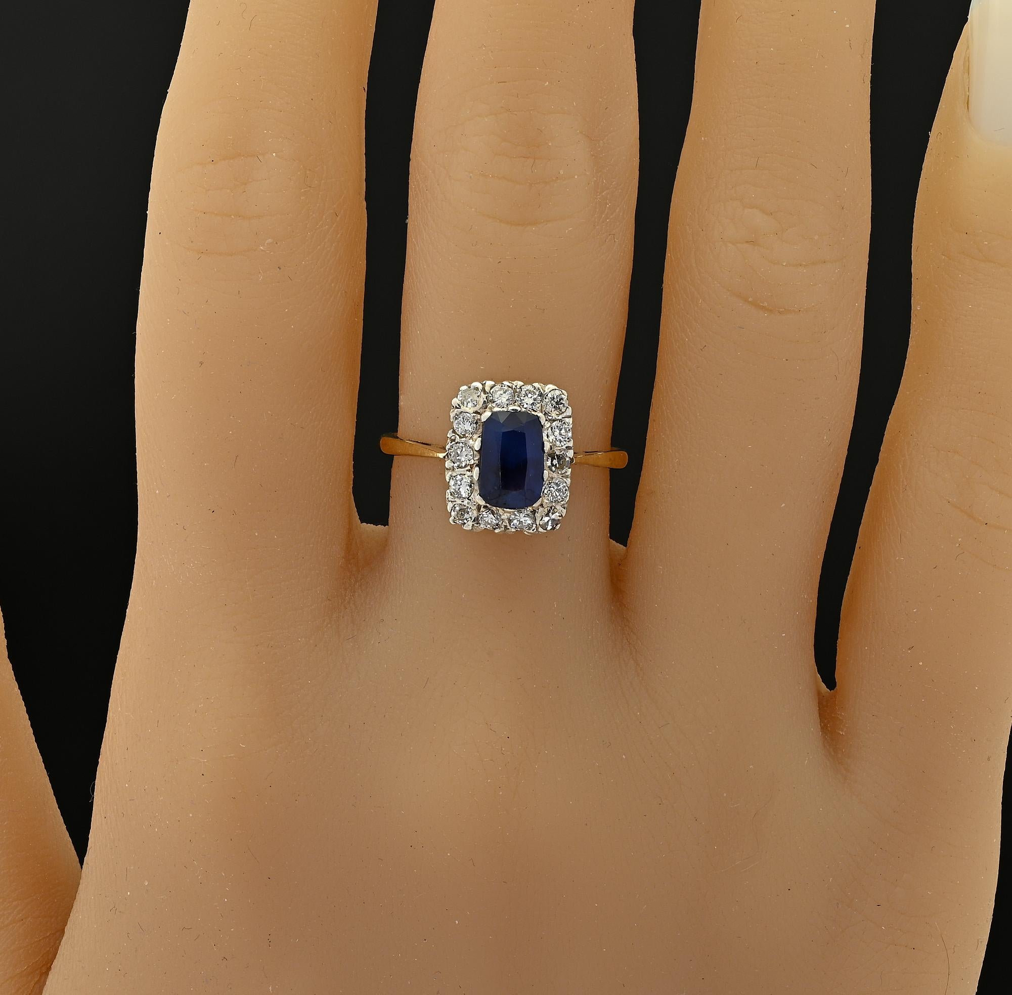Art Deco 1.35 Ct Sapphire .60 Ct Diamond Plat/Gold Ring 4