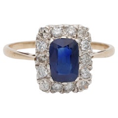 Art Deco 1.35 Ct Sapphire .60 Ct Diamond Plat/Gold Ring