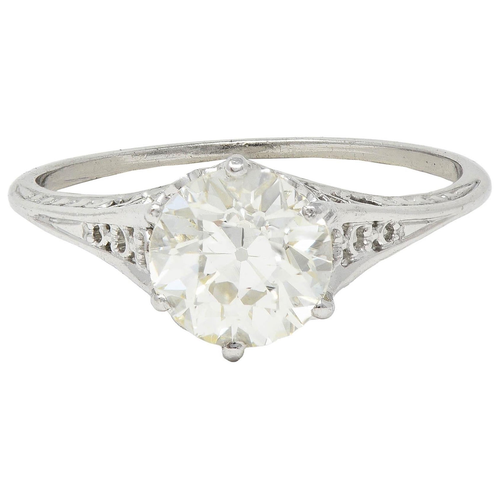 Art Deco 1,35 Karat Diamant Platin Verlobungsring mit Wellenschliff Antik