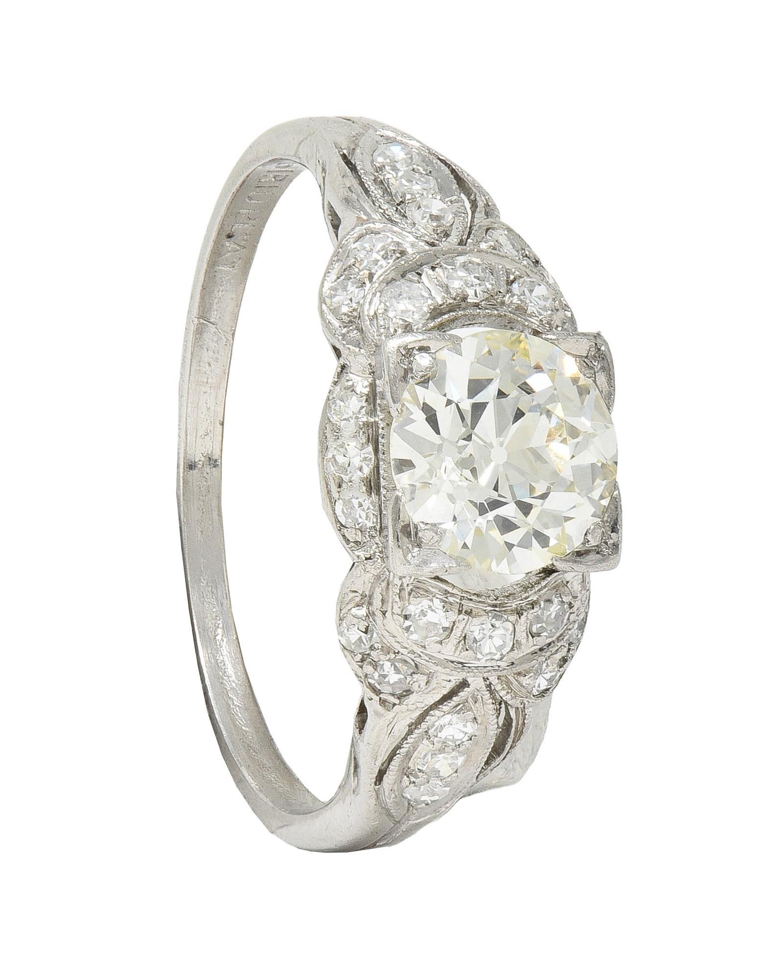 Art Deco 1.35 CTW Old European Diamond Platinum Vintage Bow Engagement Ring For Sale 5