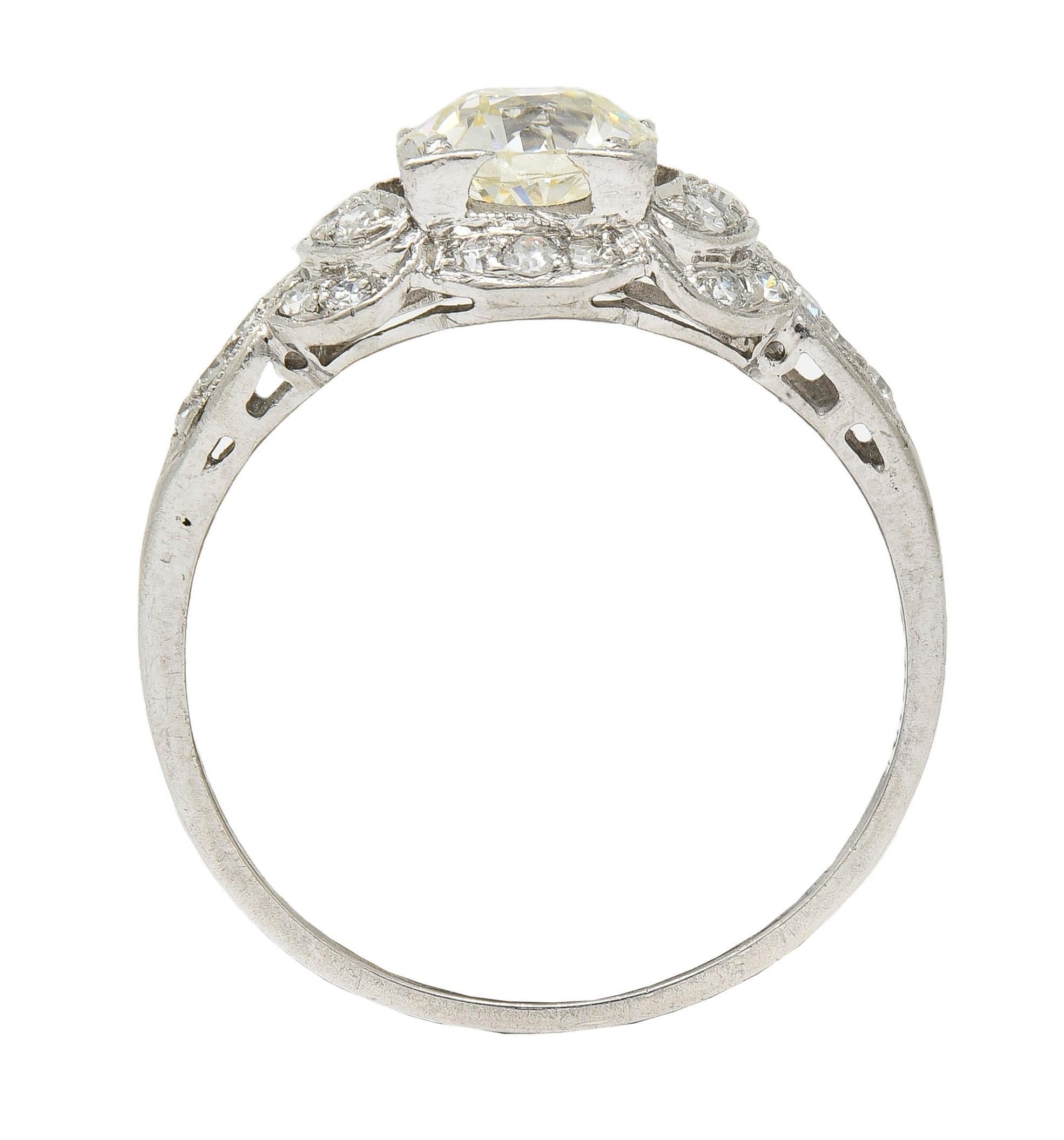 Art Deco 1.35 CTW Old European Diamond Platinum Vintage Bow Engagement Ring For Sale 4
