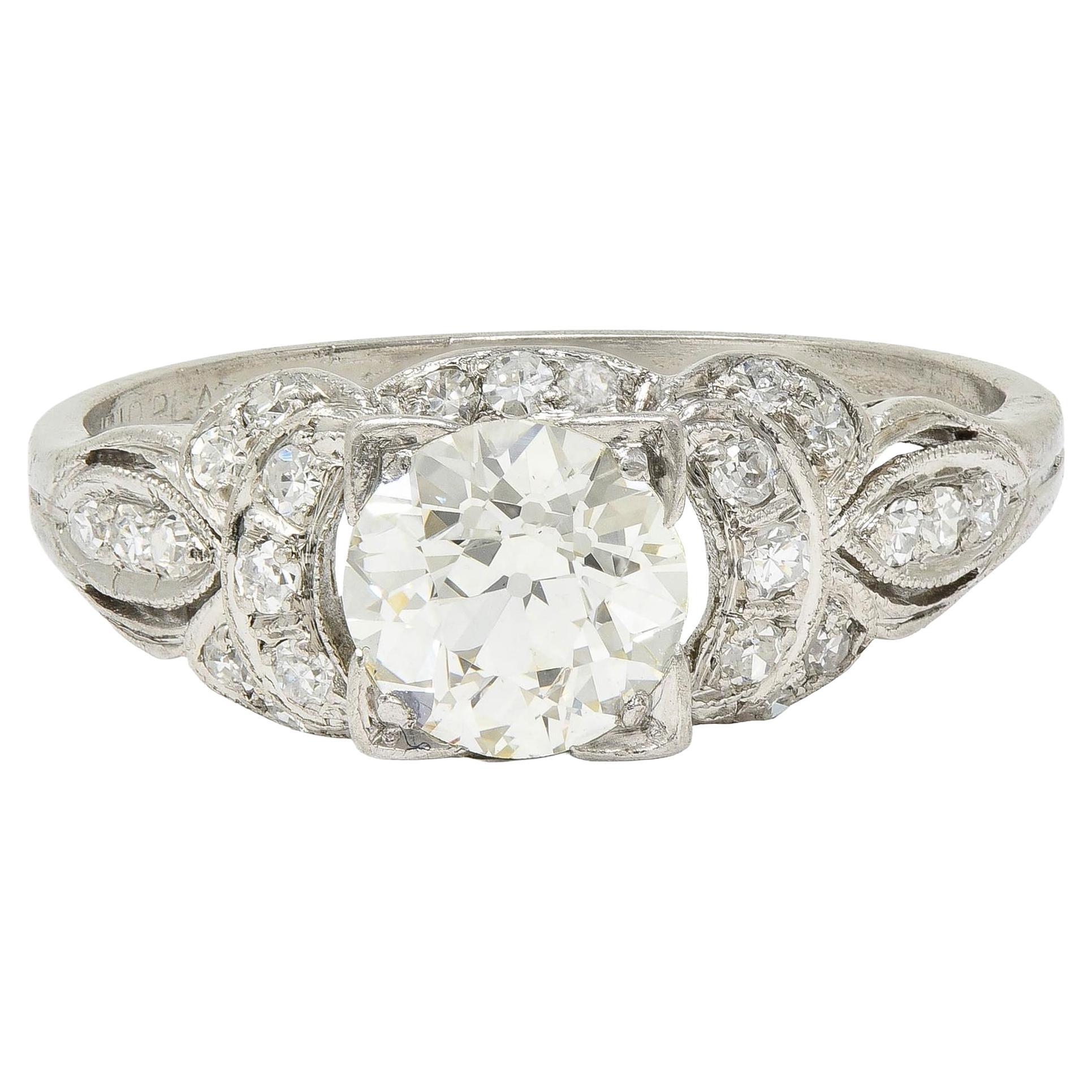 Art Deco 1.35 CTW Old European Diamond Platinum Vintage Bow Engagement Ring