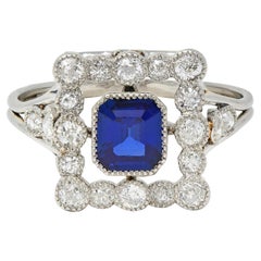 Art Deco 1.35 CTW Zaffiro Diamante Platino Anello vintage a grappolo GIA