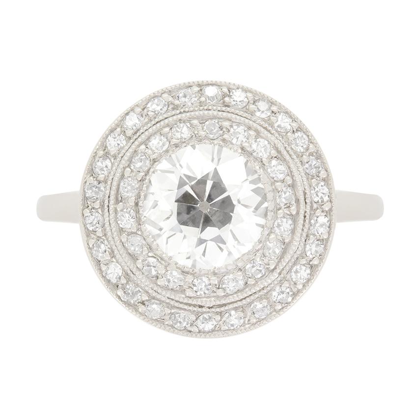 Art Deco 1.35ct Diamond Double Halo Ring, c.1920s For Sale
