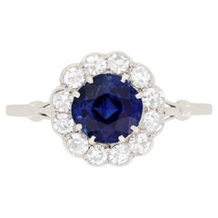 Antique Art Deco 1.35ct Sapphire and Diamond Cluster Ring, c.1920s