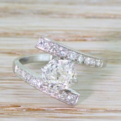 Art Deco 1.36 Carat Old Mine Cut Diamond Platinum Engagement Ring