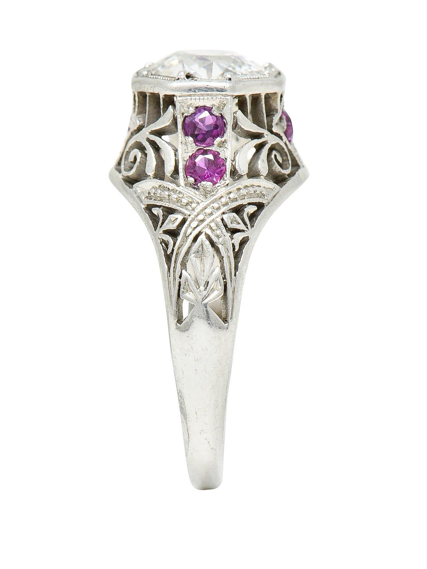 Art Deco 1.36 Carats Diamond Ruby Platinum Octagonal Engagement Ring 6
